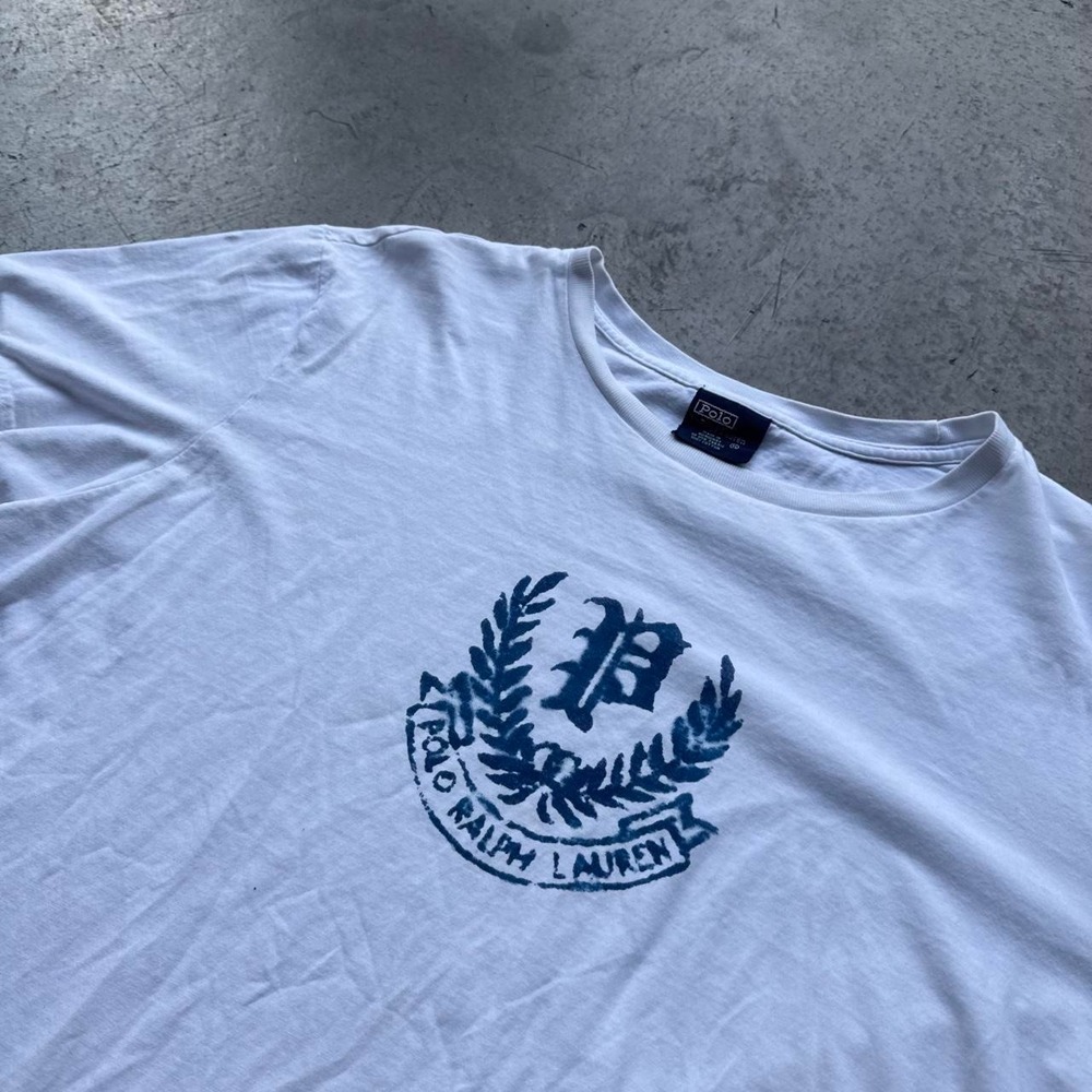 Vintage 90s Polo Ralph Lauren Greek Leaf Crown Preppy Boxy Shirt XL White